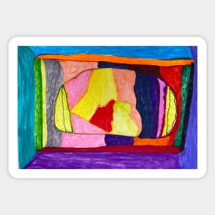 Abstract Double Edged Rock Wall Art With Vibrant Colourful Sticker